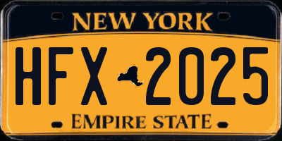 NY license plate HFX2025