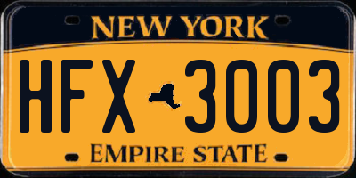 NY license plate HFX3003
