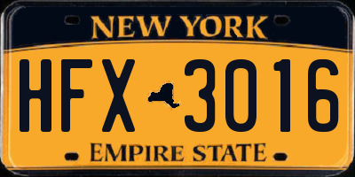 NY license plate HFX3016