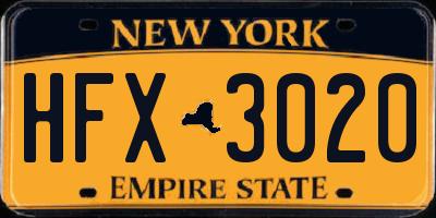 NY license plate HFX3020