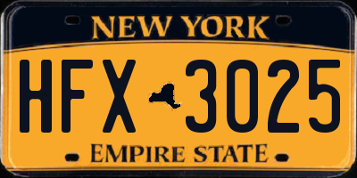 NY license plate HFX3025