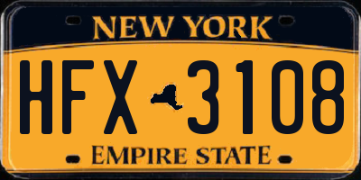 NY license plate HFX3108