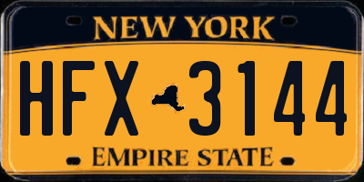 NY license plate HFX3144