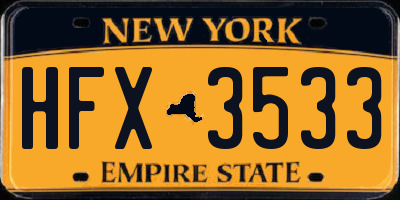 NY license plate HFX3533