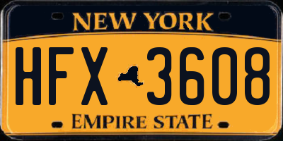 NY license plate HFX3608