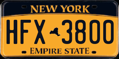 NY license plate HFX3800