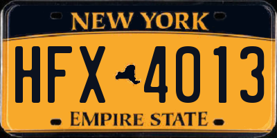 NY license plate HFX4013