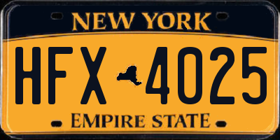 NY license plate HFX4025