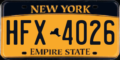 NY license plate HFX4026