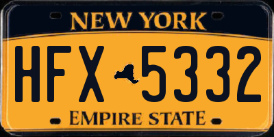 NY license plate HFX5332
