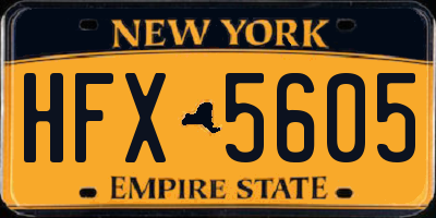 NY license plate HFX5605
