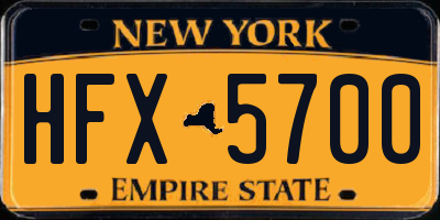 NY license plate HFX5700