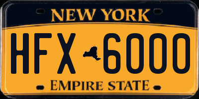 NY license plate HFX6000