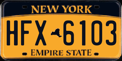 NY license plate HFX6103