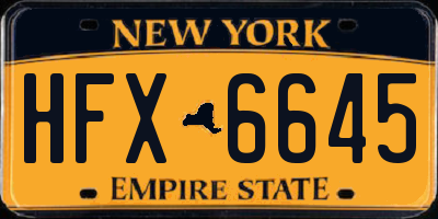 NY license plate HFX6645
