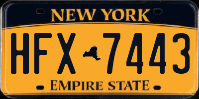 NY license plate HFX7443