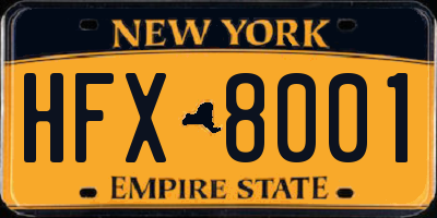 NY license plate HFX8001