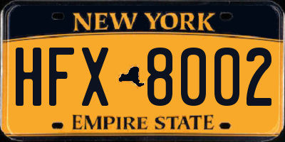 NY license plate HFX8002
