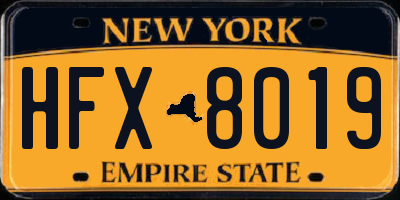NY license plate HFX8019