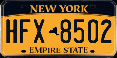 NY license plate HFX8502