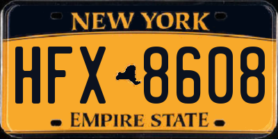 NY license plate HFX8608