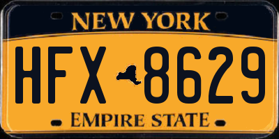 NY license plate HFX8629