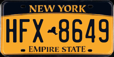 NY license plate HFX8649