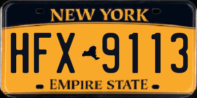 NY license plate HFX9113