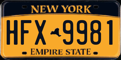 NY license plate HFX9981