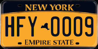 NY license plate HFY0009