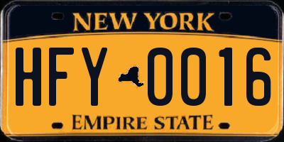 NY license plate HFY0016