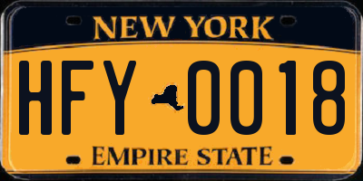 NY license plate HFY0018