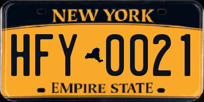 NY license plate HFY0021