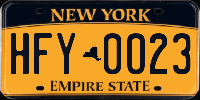 NY license plate HFY0023