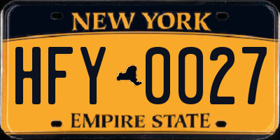 NY license plate HFY0027