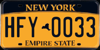 NY license plate HFY0033
