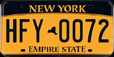 NY license plate HFY0072