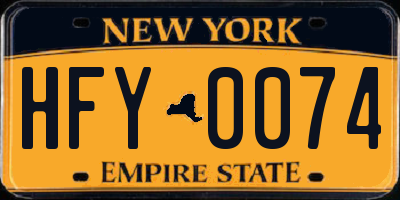 NY license plate HFY0074