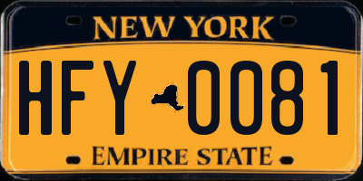 NY license plate HFY0081