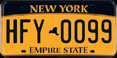 NY license plate HFY0099