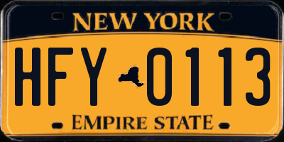 NY license plate HFY0113
