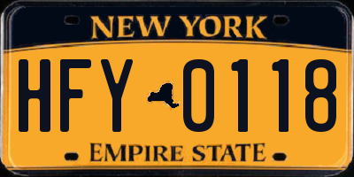 NY license plate HFY0118