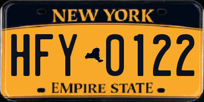 NY license plate HFY0122