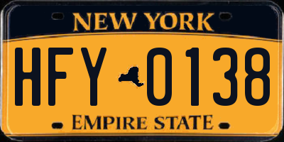 NY license plate HFY0138