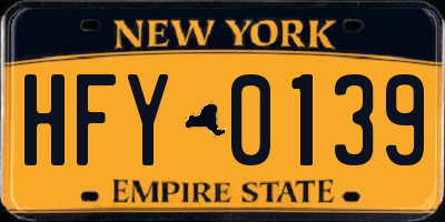NY license plate HFY0139