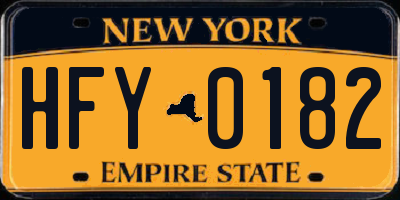 NY license plate HFY0182