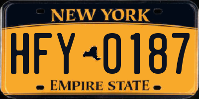 NY license plate HFY0187