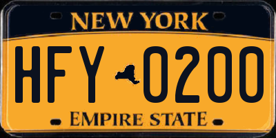 NY license plate HFY0200