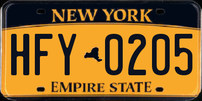 NY license plate HFY0205