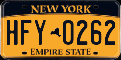 NY license plate HFY0262